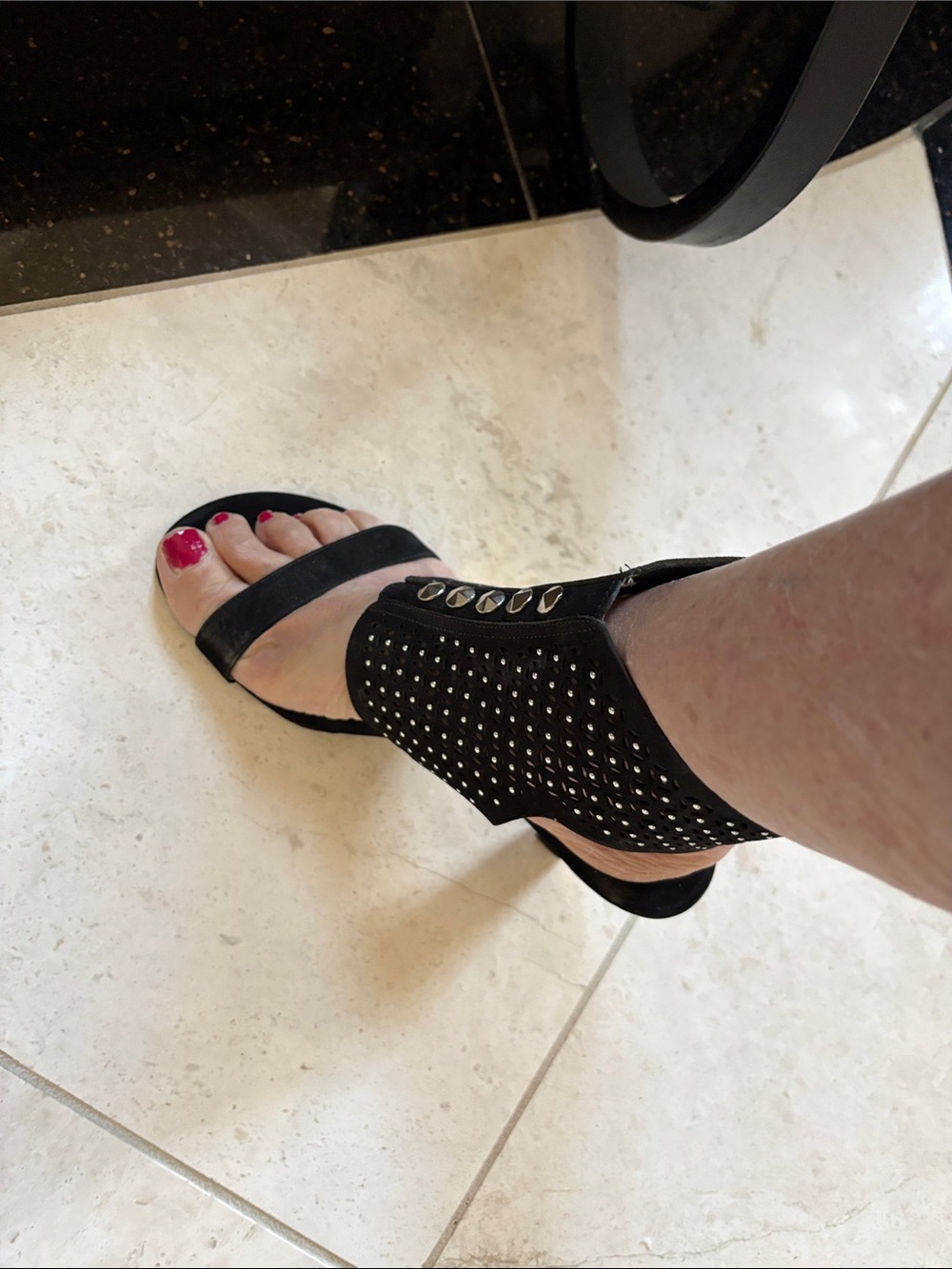 Onex Black Studded Ankle-Cuff Open-Toe Sandals